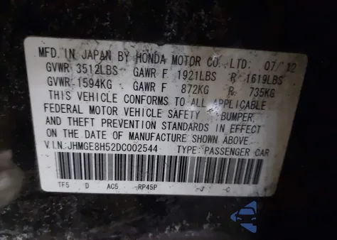 2013 Honda Fit Sport from USA, damaged, VIN JHMGE8H52DC002544
